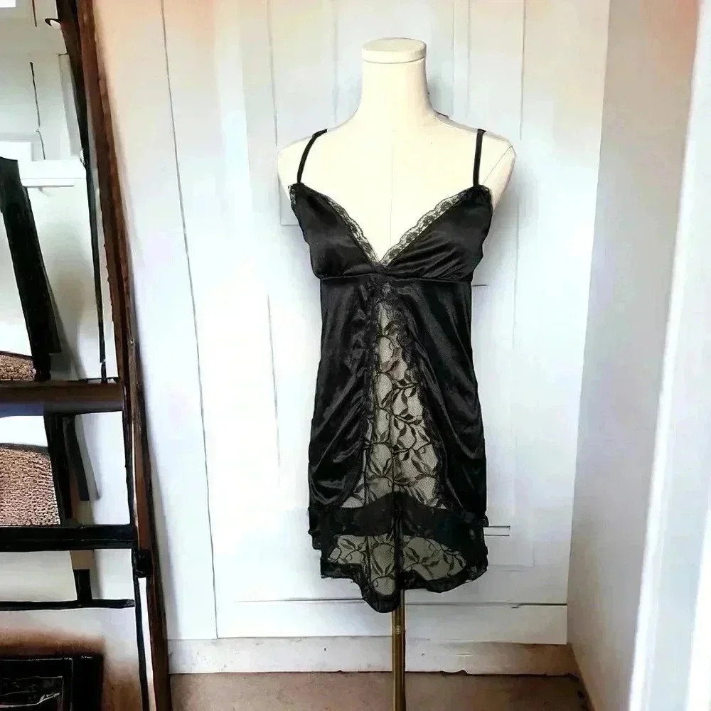 Vintage  lingerie slip dress nylon and lace S/M